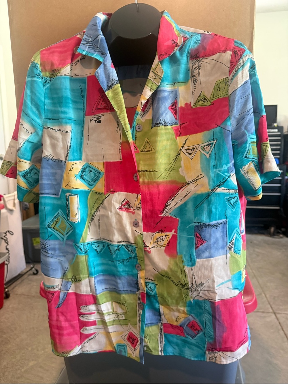Vibrant Abstract Print Short-Sleeve Shirt - Multicolor m82